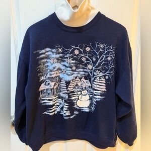 Basic Editions Holiday Snowman Winter Snowflake Snow Christmas Winter Sweatshirt
